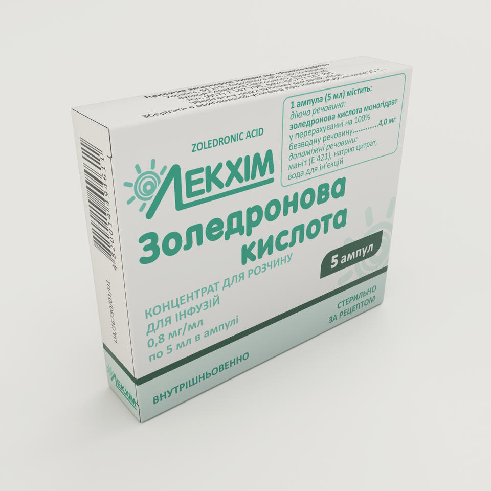 ЗОЛЕДРОНОВА КИСЛОТА концентрат для розч. д/інф., 0,8 мг/мл; по 5 мл в ампулі №5